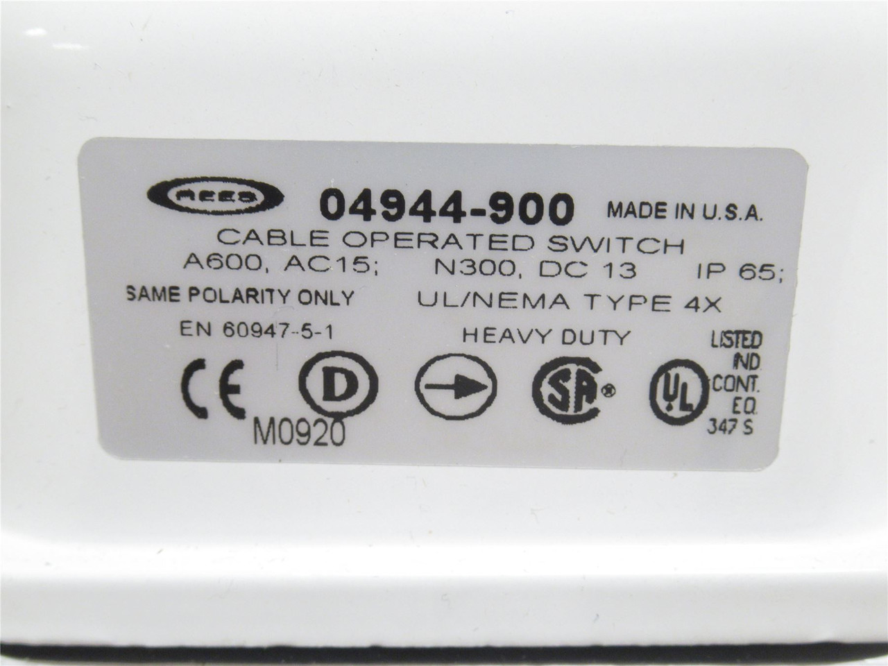 Rees 04944-900; Cable Pull Switch; 1-NO; 1-NC; A600; AC15