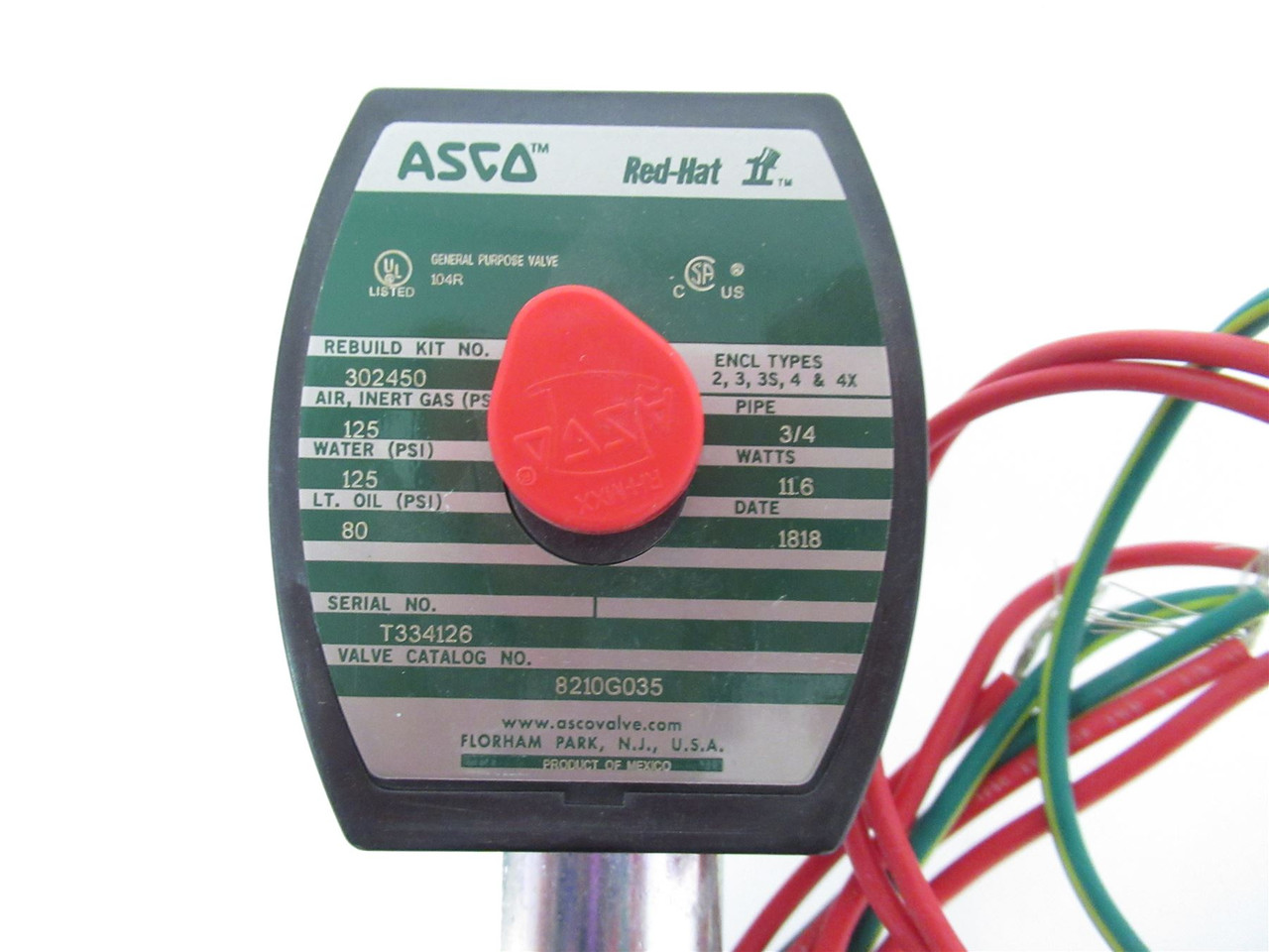 Asco 8210G035-24VDC; Solonoid Valve 2-Way Brass 3/4NPT 24VDC