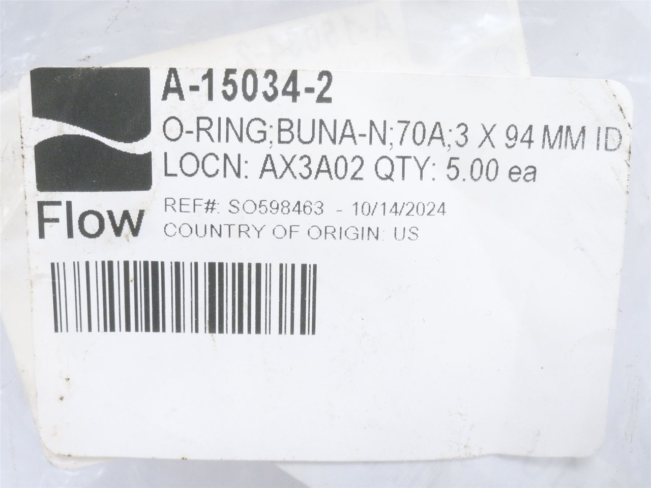 Flow A-15034-2; Lot-5; Water Pump Seal Kit 94mmOD x 3mm Thick