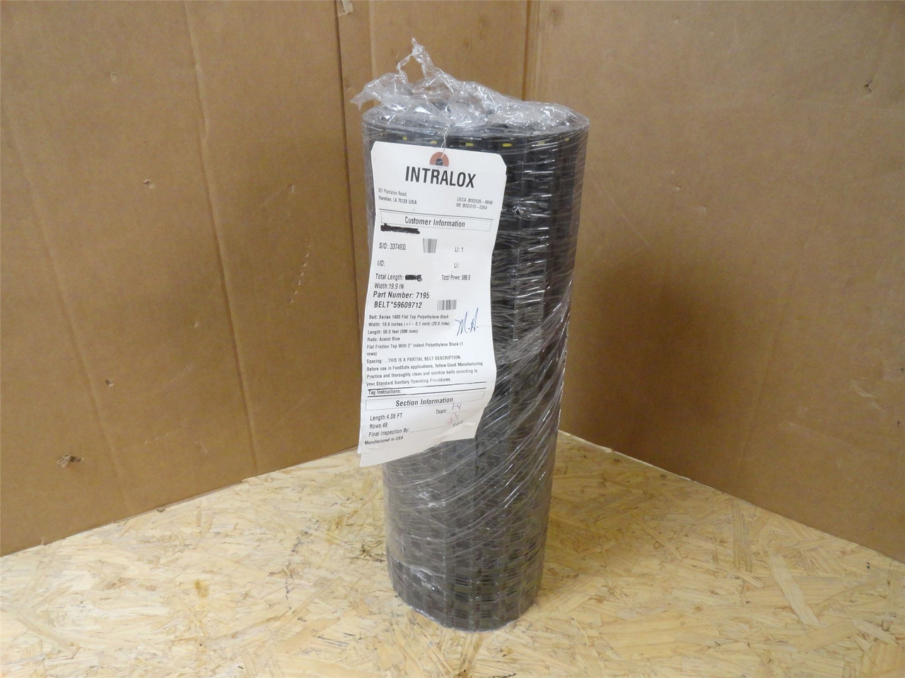 Intralox S1400-20-4; Flat Top Conveyor Belt 19.9" W x 4.08'