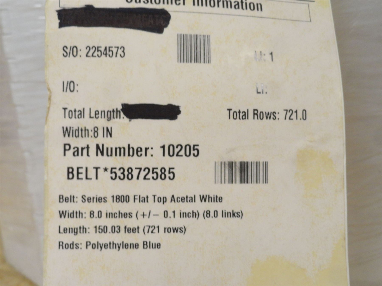 Intralox S1800-8-15; Flat Top Conveyor Belt 8" Wide x 15' Long