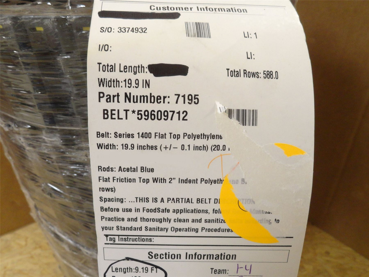 Intralox S1400-20-9.19; Flat-Top Belt; 20" Wide x 9.19" Long