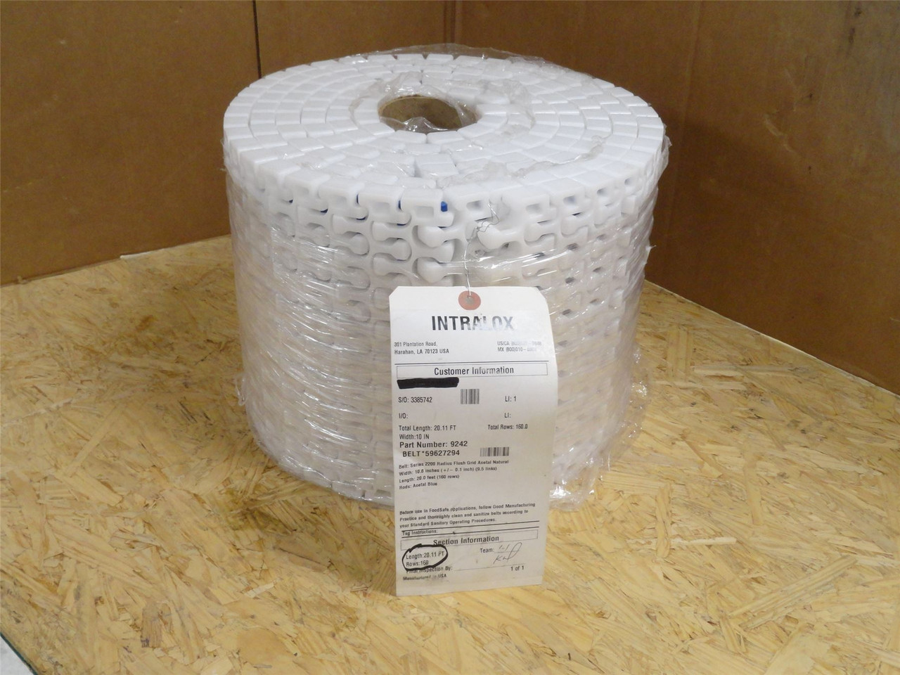 Intralox S2200-10-20; Flush Grid Belt; 10" Wide x 20' Long