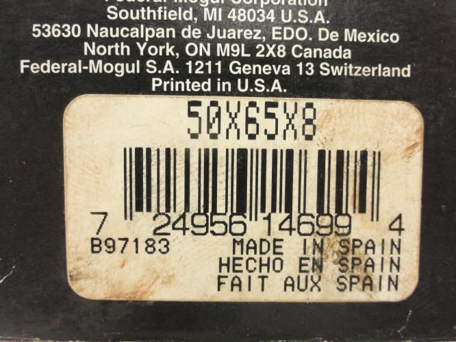 National 50X68X8; Metric Oil Seal; 50 ID x 65 OD x 8mm Wide