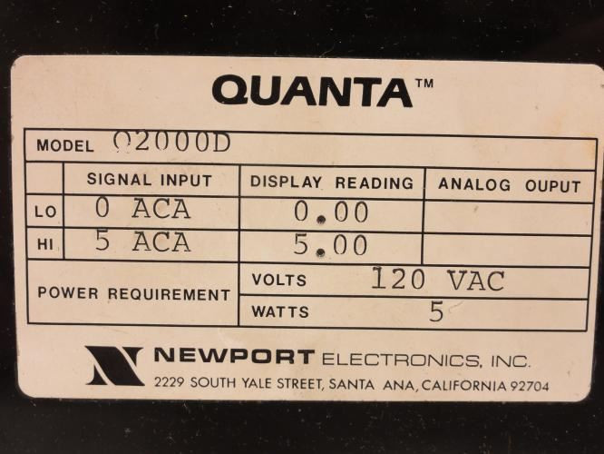 Newport Q2000D; QUANTA Panel Mount Process Meter 120VAC