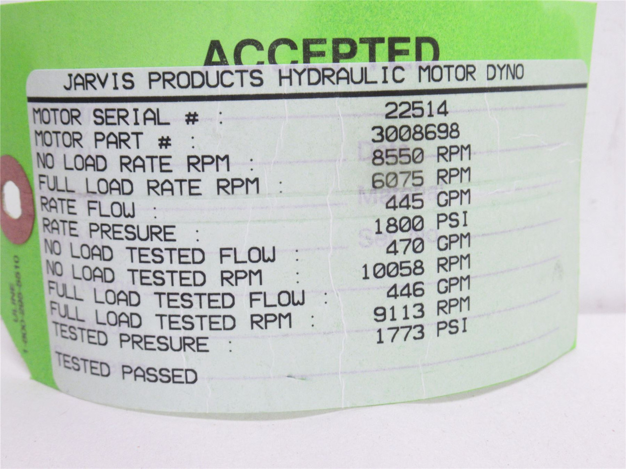 Jarvis 3008698; Hydraulic Motor; 445GPM; 1800PSI; 8550RPM