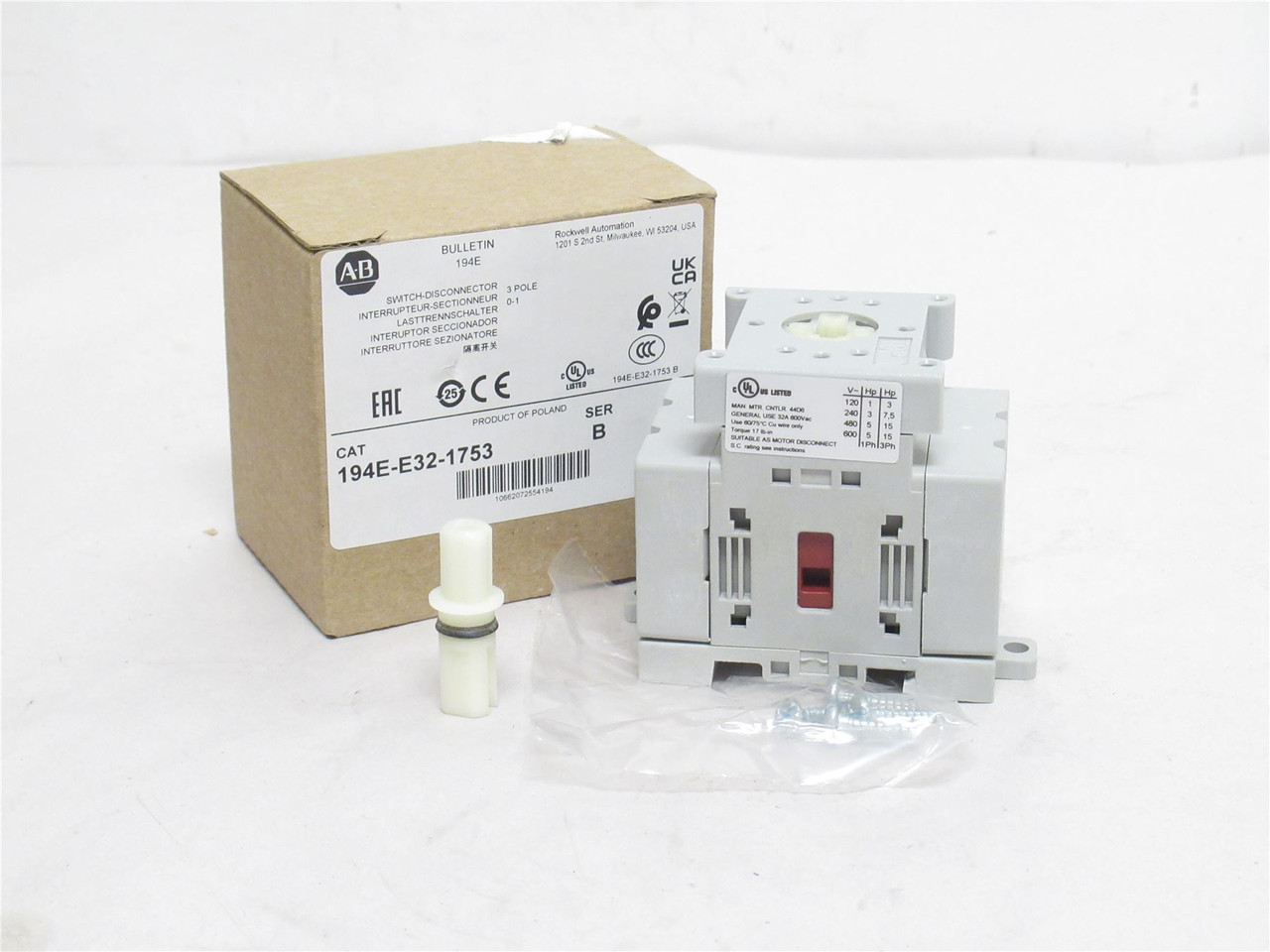 Allen-Bradley 194E-E32-1753; IEC Load Switch; 32A; 600VAC; 3P