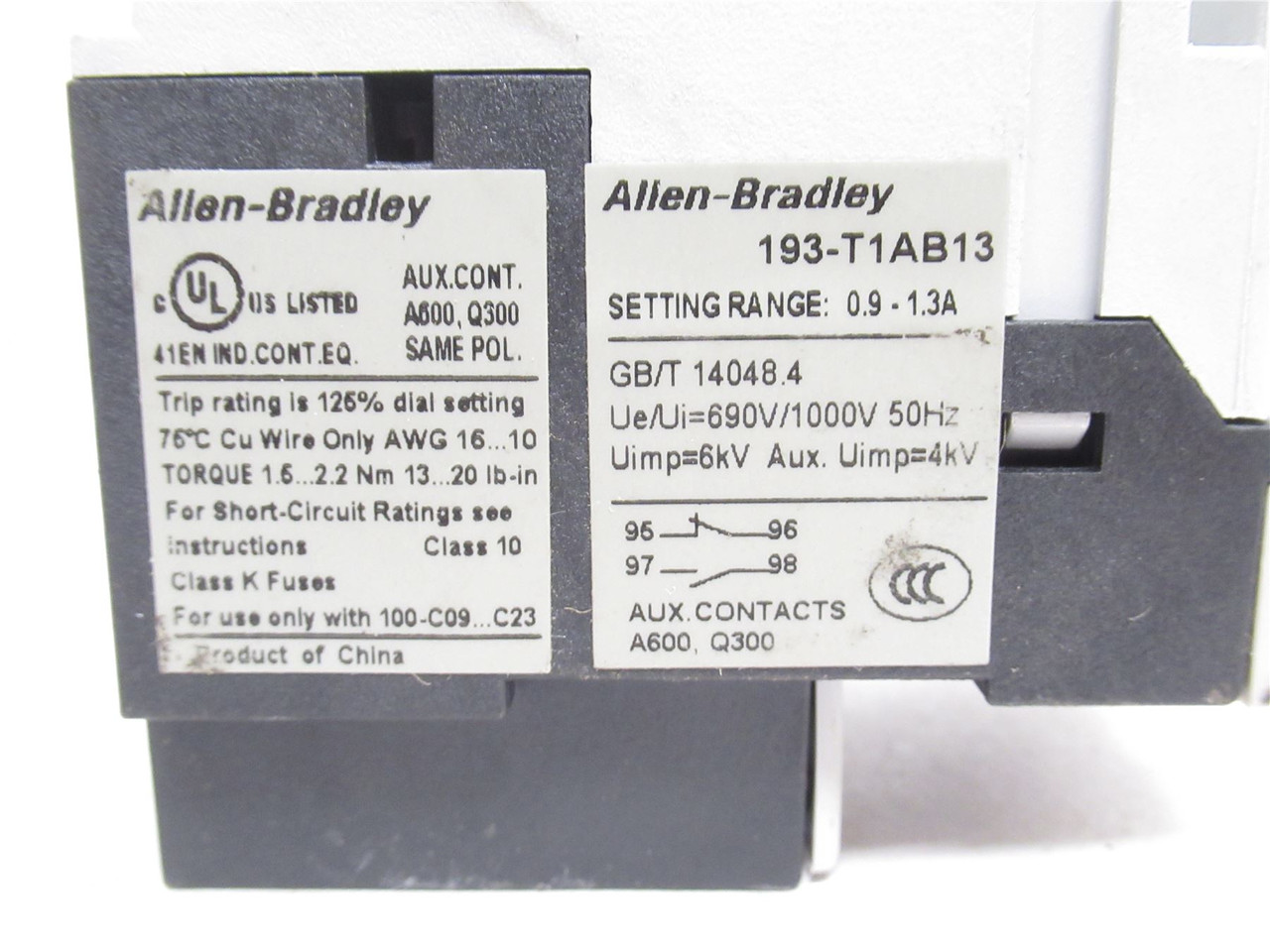 Allen-Bradley 193-T1AB13; Thermal Overload Relay; 0.9-1.3A