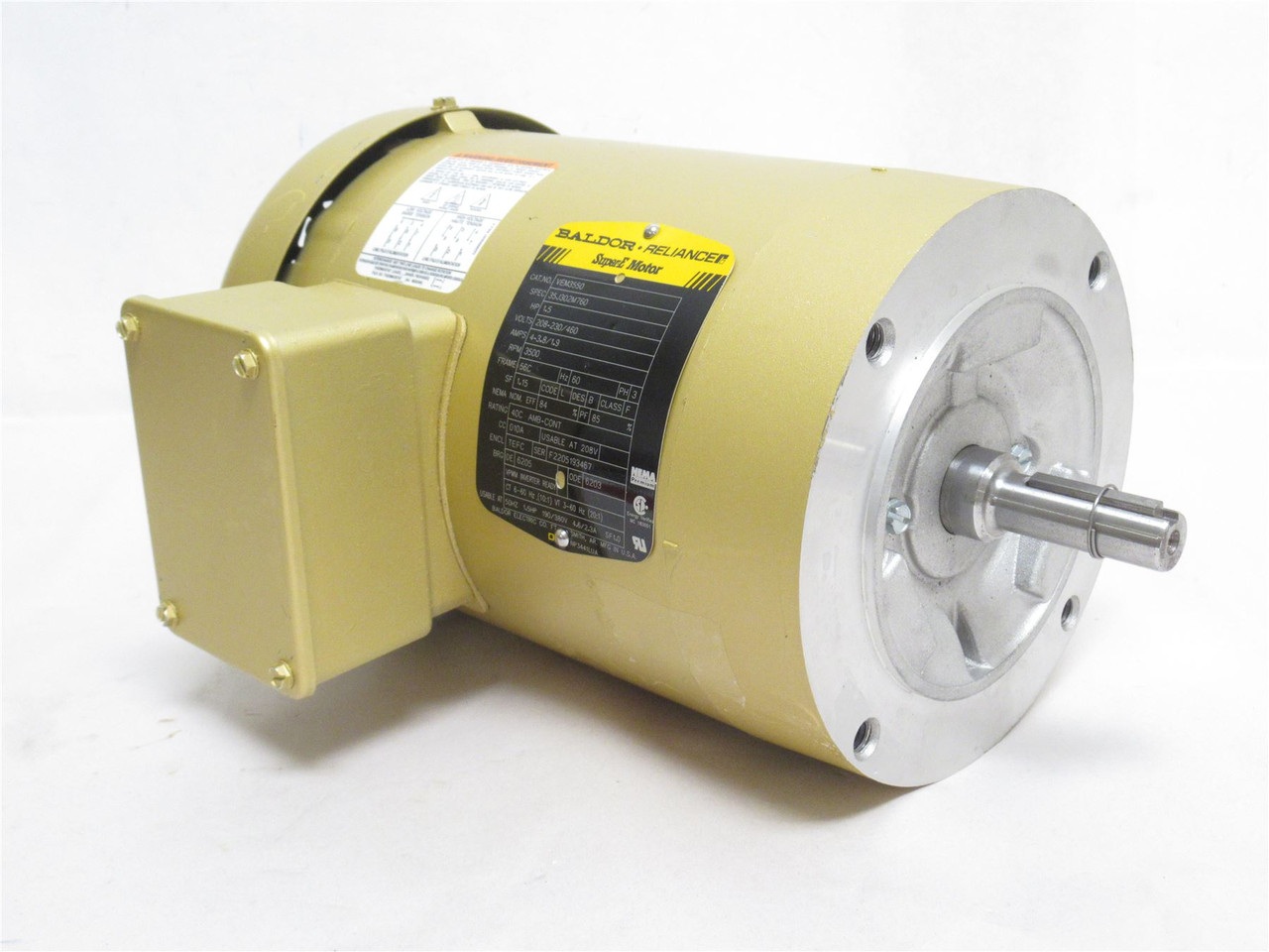Baldor VEM3550; AC Motor 1-1/2HP; 230/460V; 3500RPM; 3PH; 60Hz