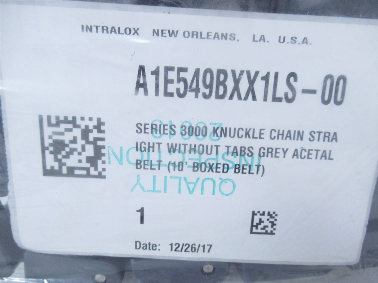 Intralox A1E549BXX1LS-00; Belt Series 3000 Knuckle Chain 10ft