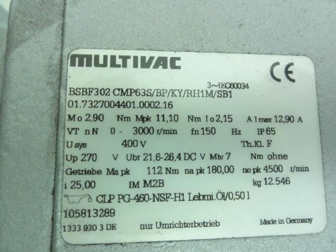 Multivac BSBF302-CMP63S; Servo Motor; 400V; 12.90A