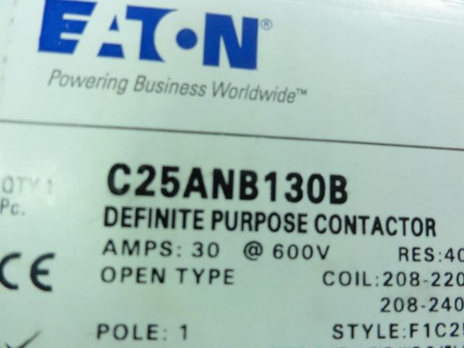 Eaton C25ANB130B; Contactor 30A; 600V; 1P; Coil: 240VAC