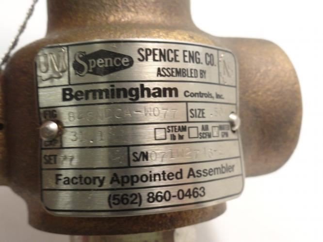 Spence 826NDCA-W077; Relief Valve 1/2" NPT Inlet; Set 77psi