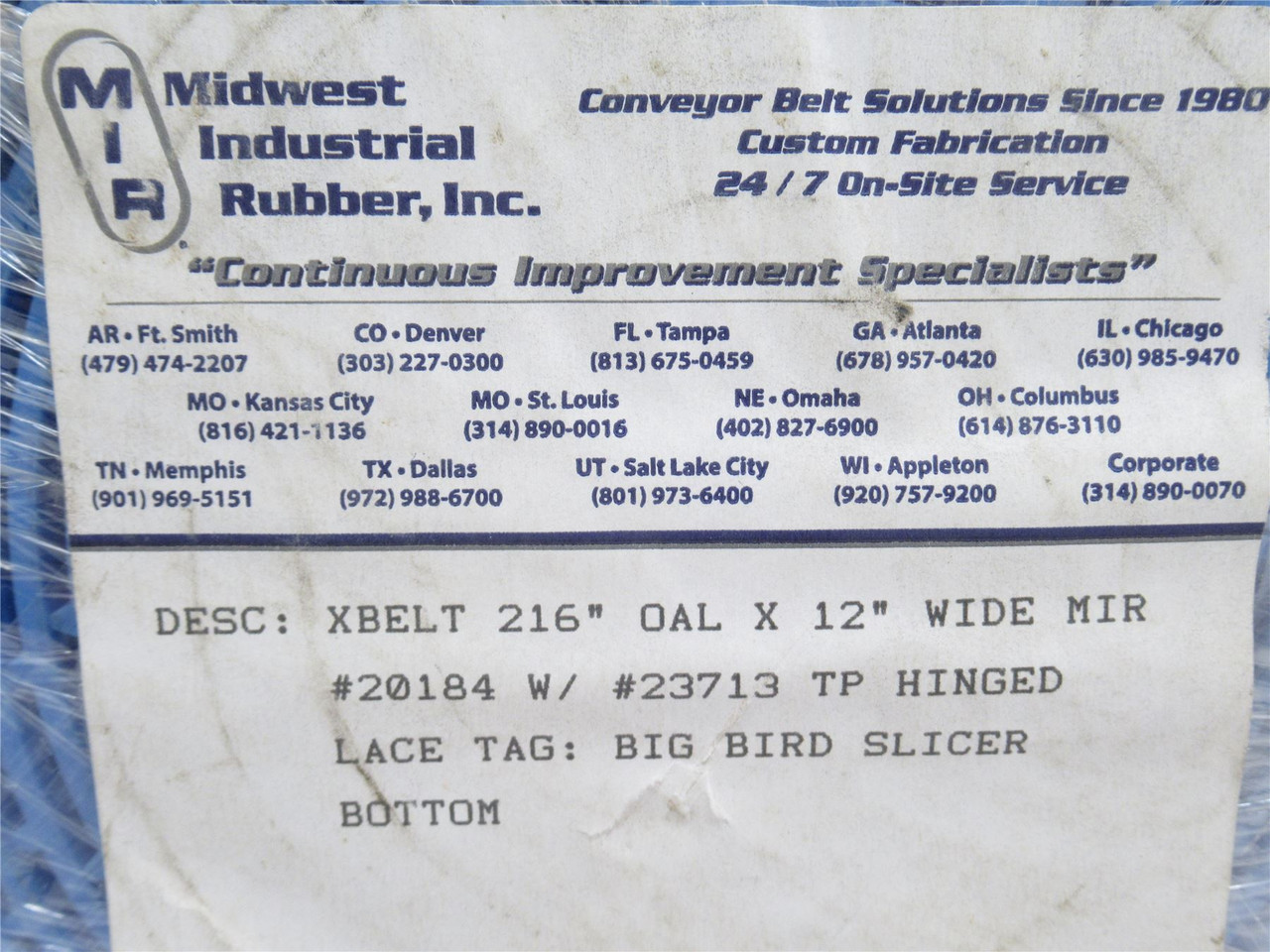 MIR 45526; Plastic Hinge Lace Top Belt; 216" Long x 12" Wide