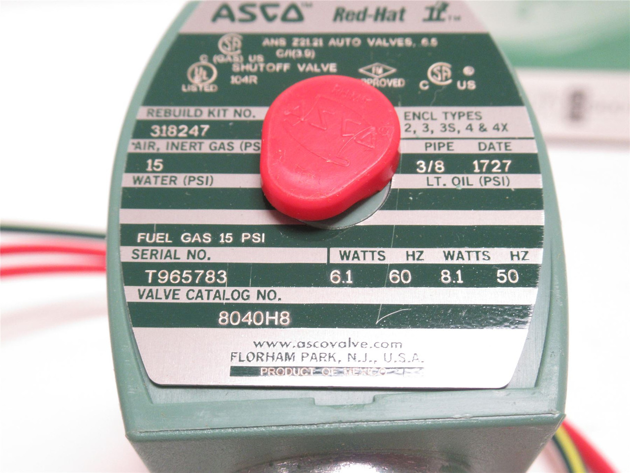 Asco 8040HB; Solenoid Valve; 3/8NPT; 110/120V; 2 Way; 15PSI