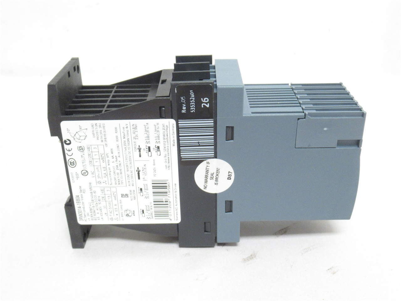 Siemens 3RW3014-1BB04; Soft Starter; 25A; 480VAC; Coil: 24VAC