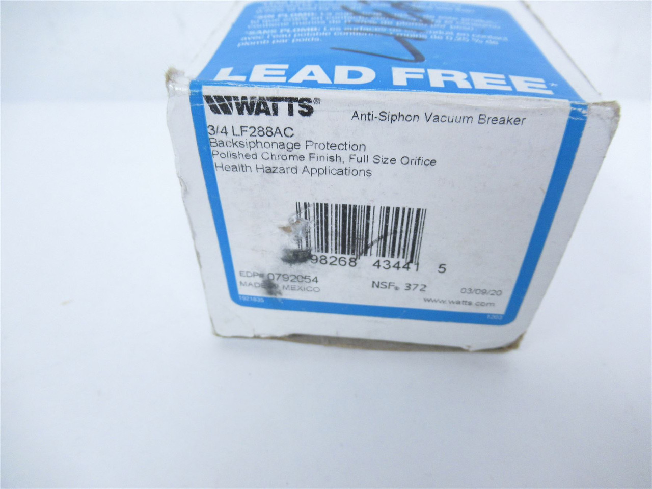 Watts LF288A 3/4; Anti Siphon Vacuum Breaker 180Deg F 125PSI