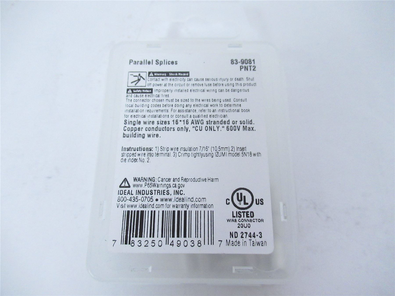 Ideal 83-9081; Parallell Splices Non Insulated #16AWG (600V)