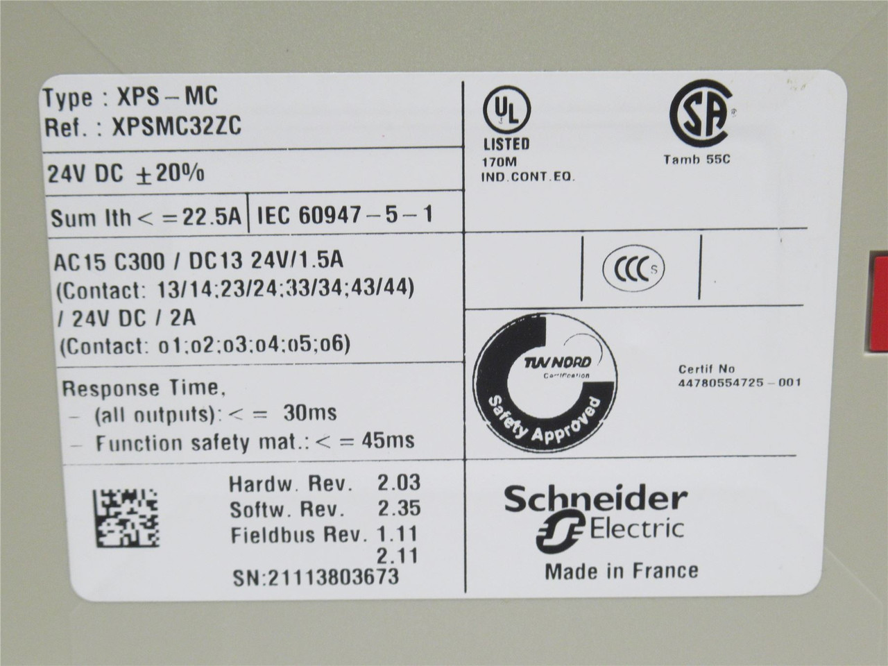 Telemecanique XPSMC32ZC; Safety Controller; 24VDC; 32 Inputs