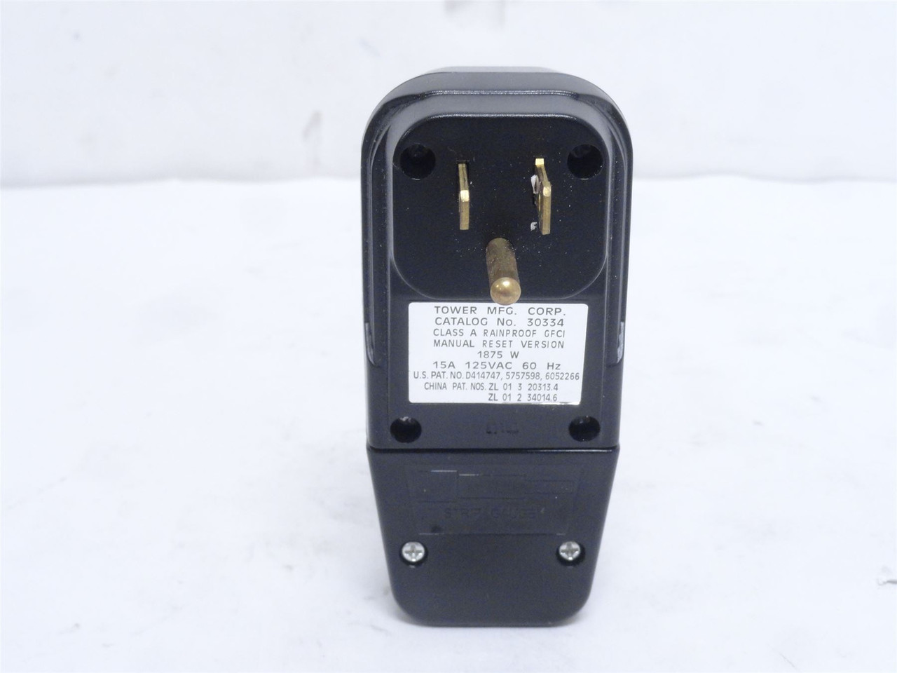Tower 30334; Plug-In GFCI 2XYR2A; 15A; 125VAC; NEMA 5-15P