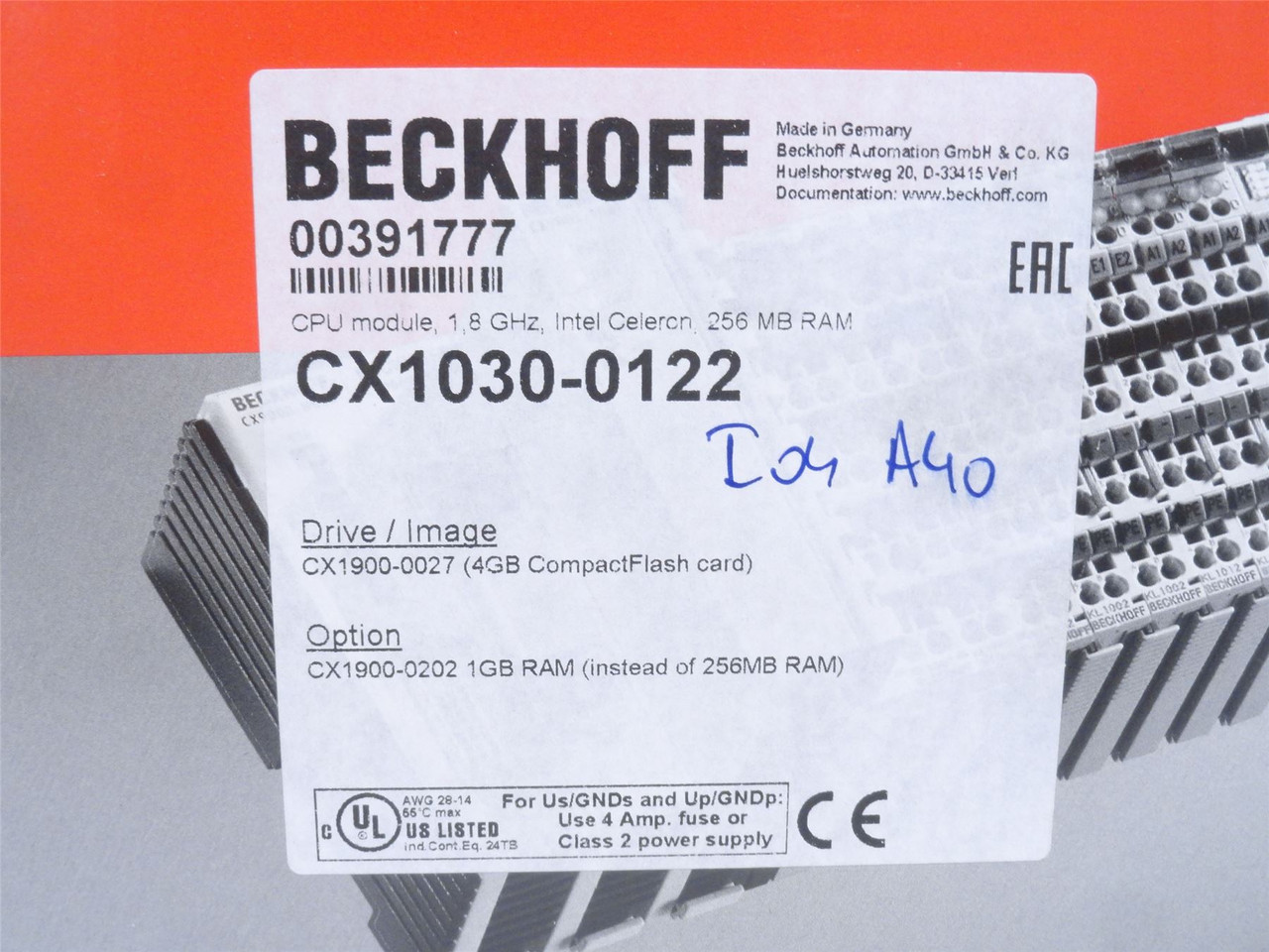 Beckhoff CCX1030-0122; CPU Module 1.8GHz Intel Celeron; 256MB