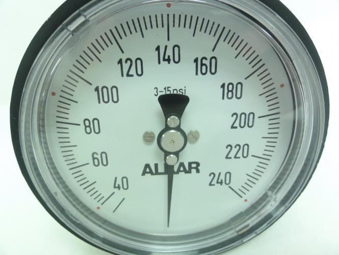 Alkar 25165; Temp Gauge; 3-15Psi; 40-240F; 3.5" Dial