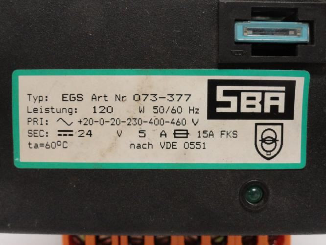 SBA EGS-073-377; Transformer; Secondary: 24VAC