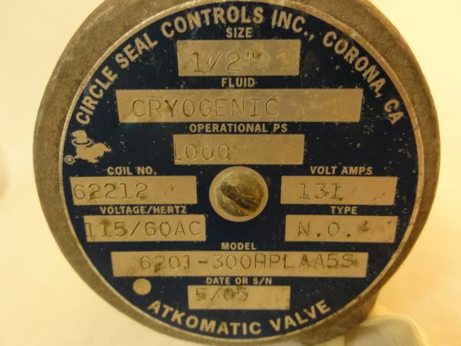 Circle Seal Controls 6201-300HPLAA5S; Atkomatic Valve; 1/2" NPT