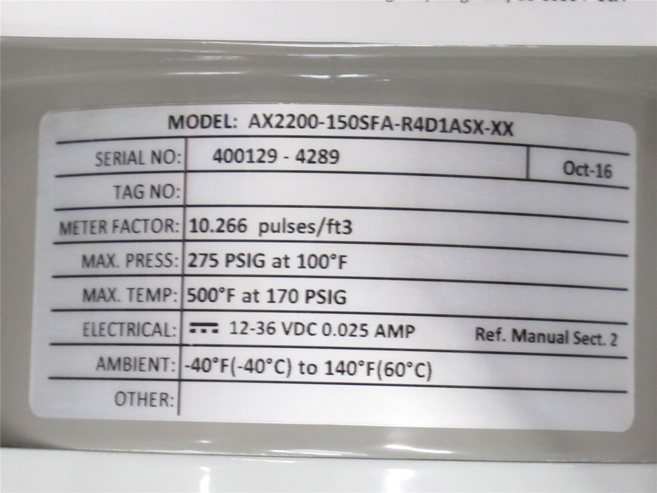 Azbil VorTek AX2200-150SFA-R4D1ASX-XX; Mass Flow Meter; 36VDC
