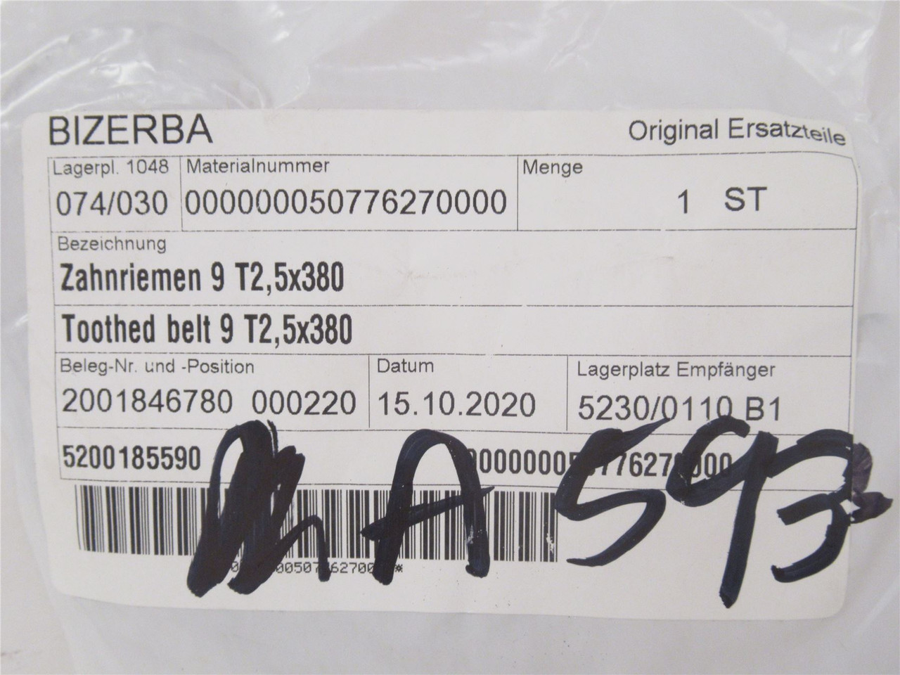 Bizerba 50776270000; Toothed Belt 9 T2; 5x380