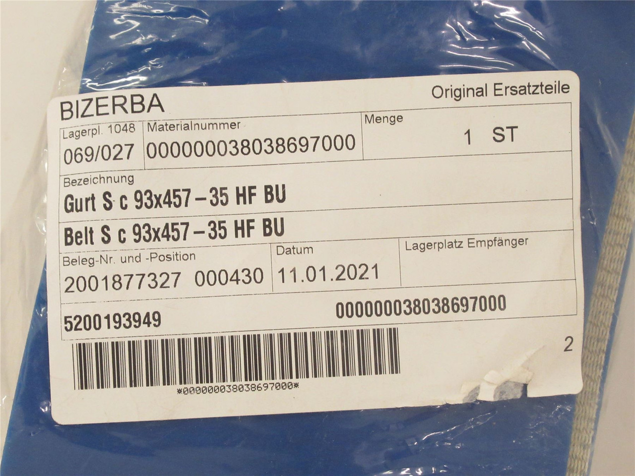 Bizerba 38038697000; Belt S c 93X457-35 HF BU