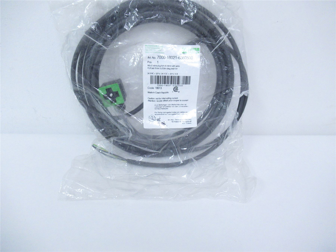 Murr 7000-18021-6360500; Valve Plug;Form A 18MM 5m Cable