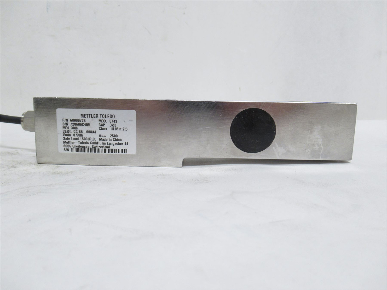 Mettler-Toledo 68000728; Load Cell MDL 30LB CAP: 3KLB