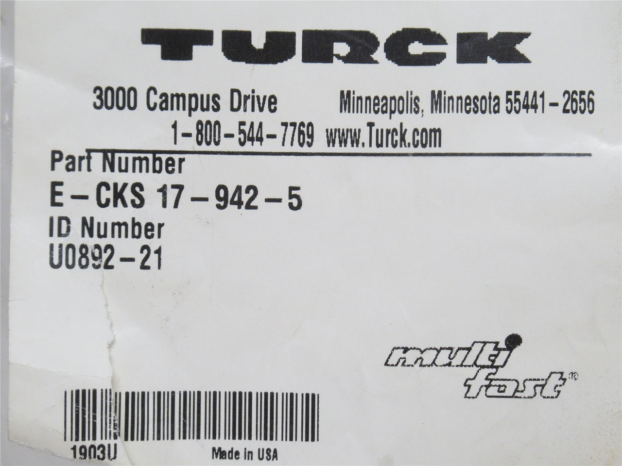 Turck E-CKS 17-942-5; Single-Ended Mating Cable U0892-21