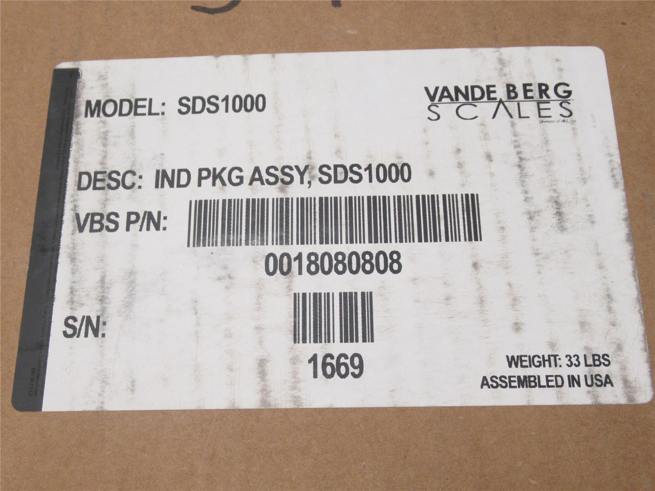 Vande Berg Scales SDS-1000; Wash Down Weight Indicator
