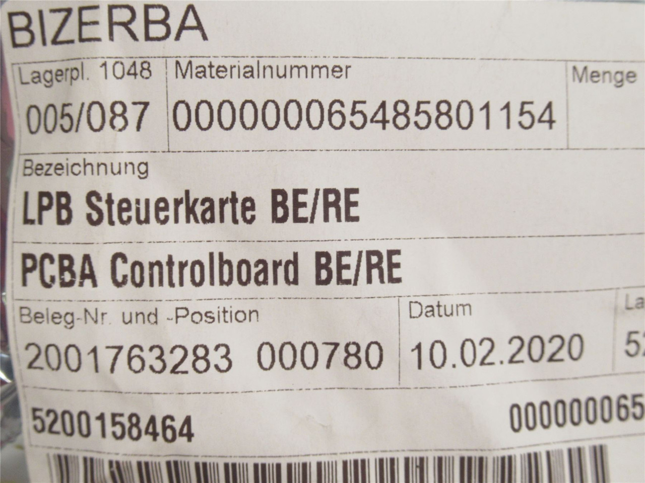 Bizerba 65485801154; PCBA Control Board BE/RE