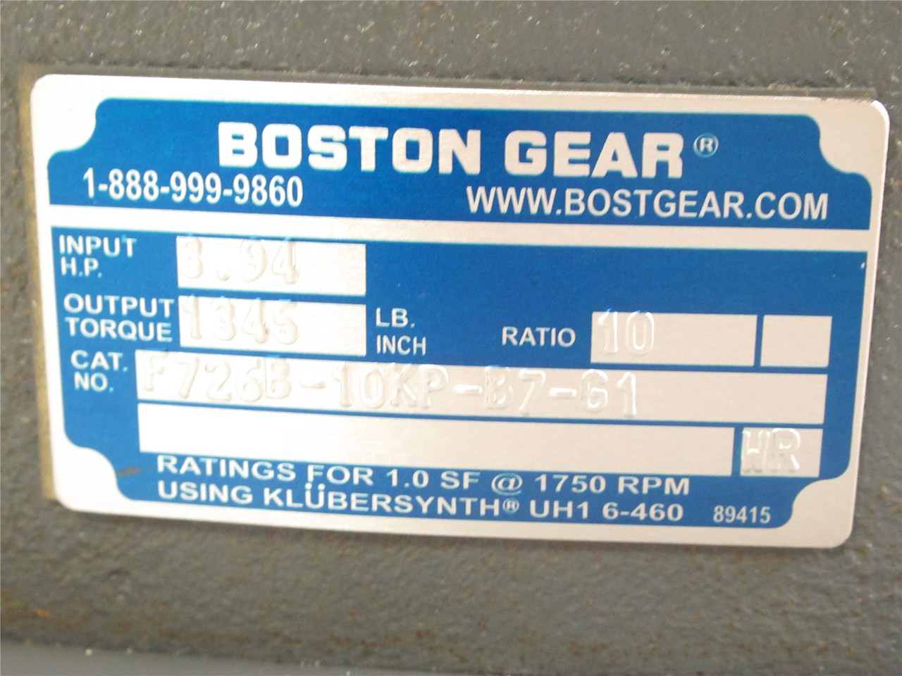 Boston Gear F726B-10KP-B7-61; Gearbox; 10:1; 1345lb-in Torque