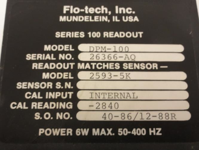 Flo-Tech DPM-100; Flow Meter Readout and Sensor