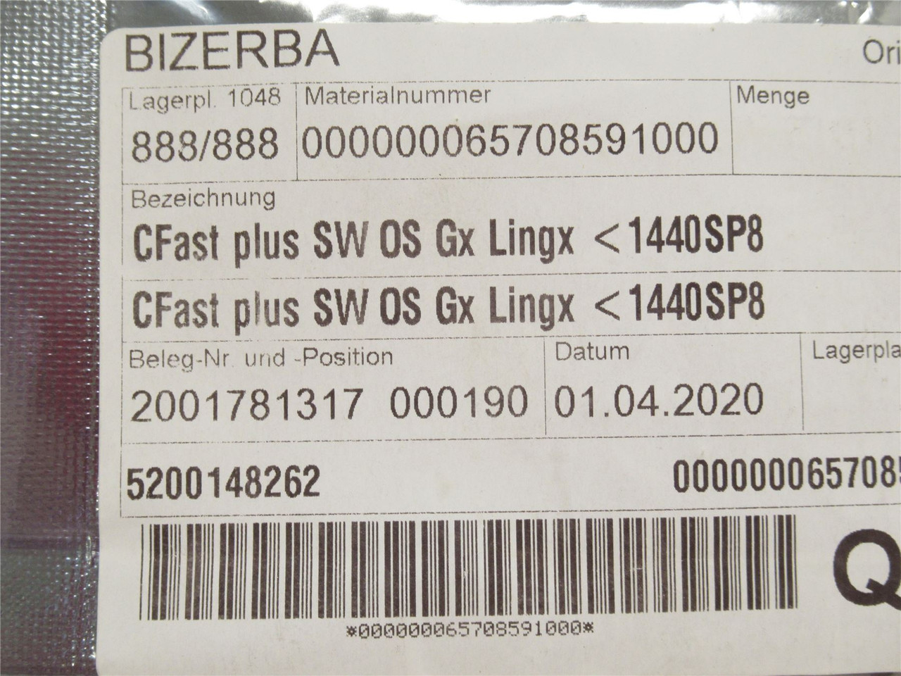 Bizerba 6708591000; Memory; 4-Gig; CFast Plus SW OS Gx Lingx