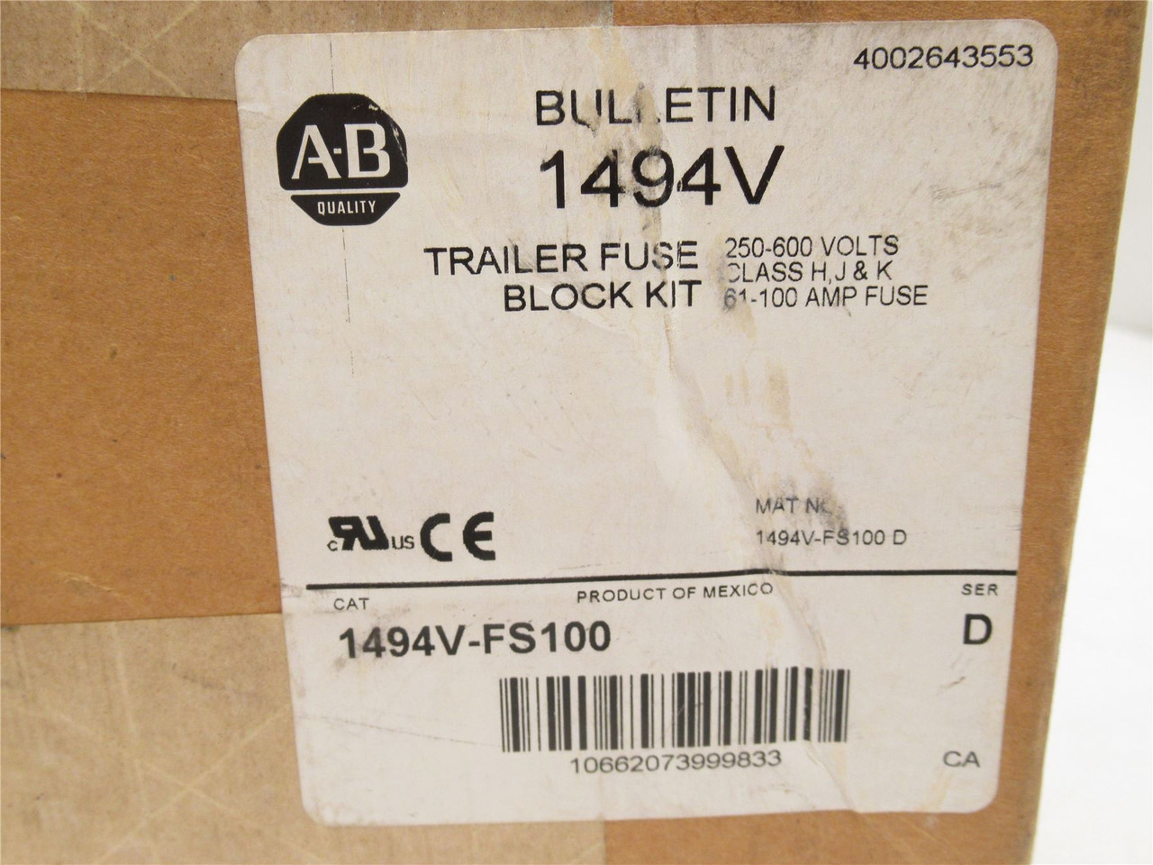 Allen-Bradley 1494V-FS100; Trailer Fuse Block Kit; 100Amp