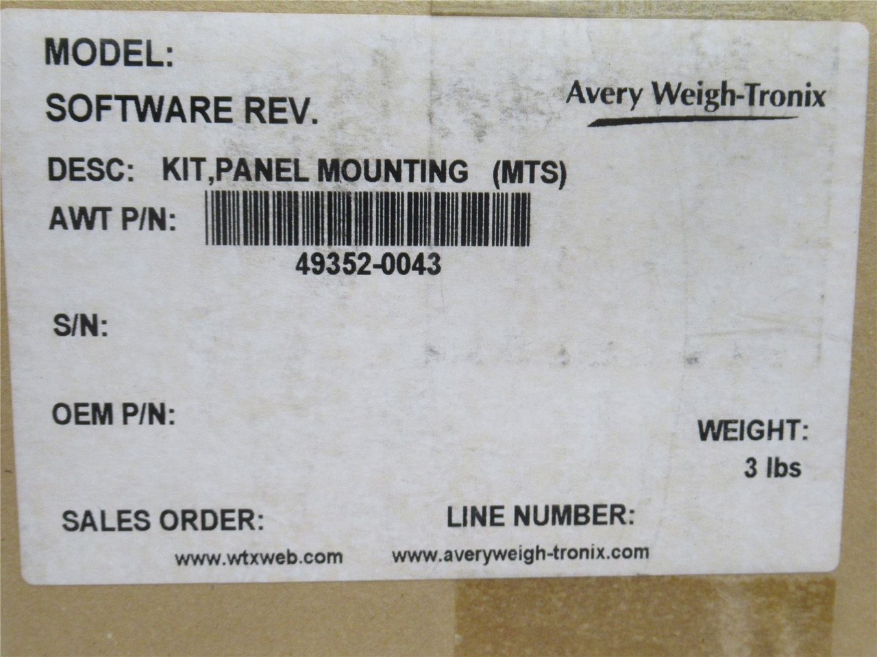 Avery-Weigh 49352-0043; Weight Indicator Flush Mounting Kit