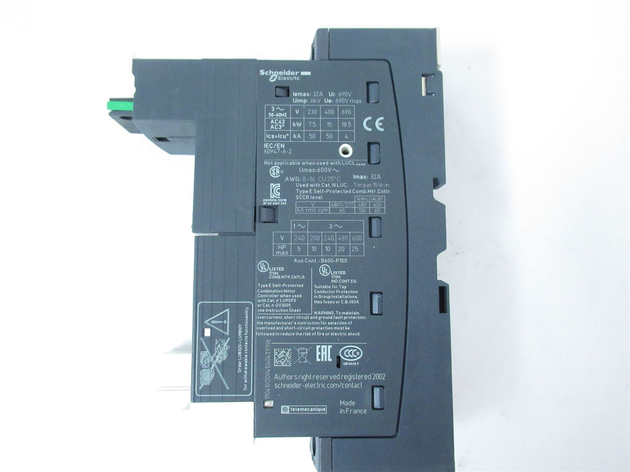 Schneider LUB32; Power Base - Starter; 600 VAC; 32A; 18.39KW