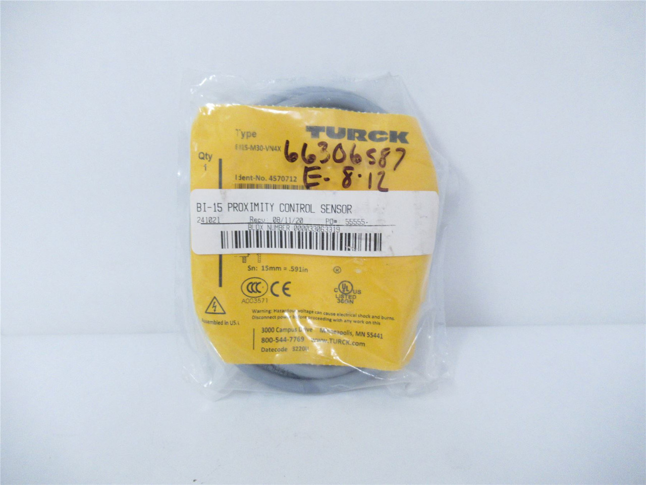 Turck B115-M30-VN4X; Proximity Sensor 30mm Dia 15mm Range
