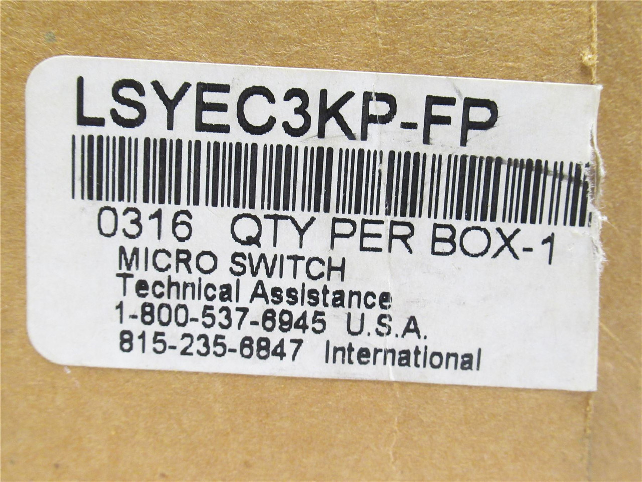 Micro-Switch LSYEC3KP-FP; Limit Switch; 10A; 600VAC/250VDC