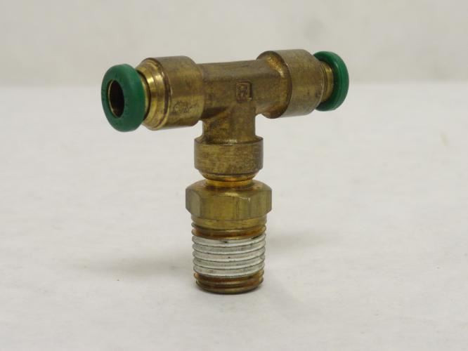 Parker W172PLP-4-4; Brass Air Tee; 1/4" PTC x 1/4" PTC x 1/4 NPT