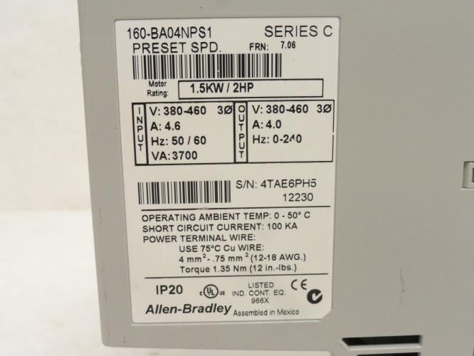 Allen-Bradley 160-BA04N9S1; AC Drive; 2Hp; 460VAC; 3ph