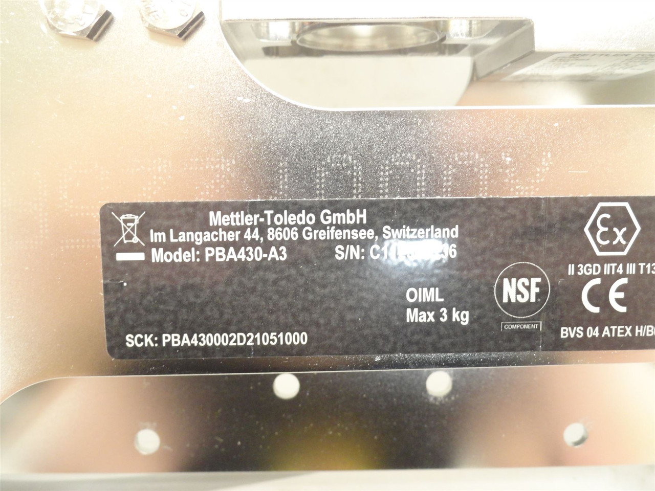 Mettler-Toledo PBA430-A3; Weighing Platform Assembly; 3KG Max