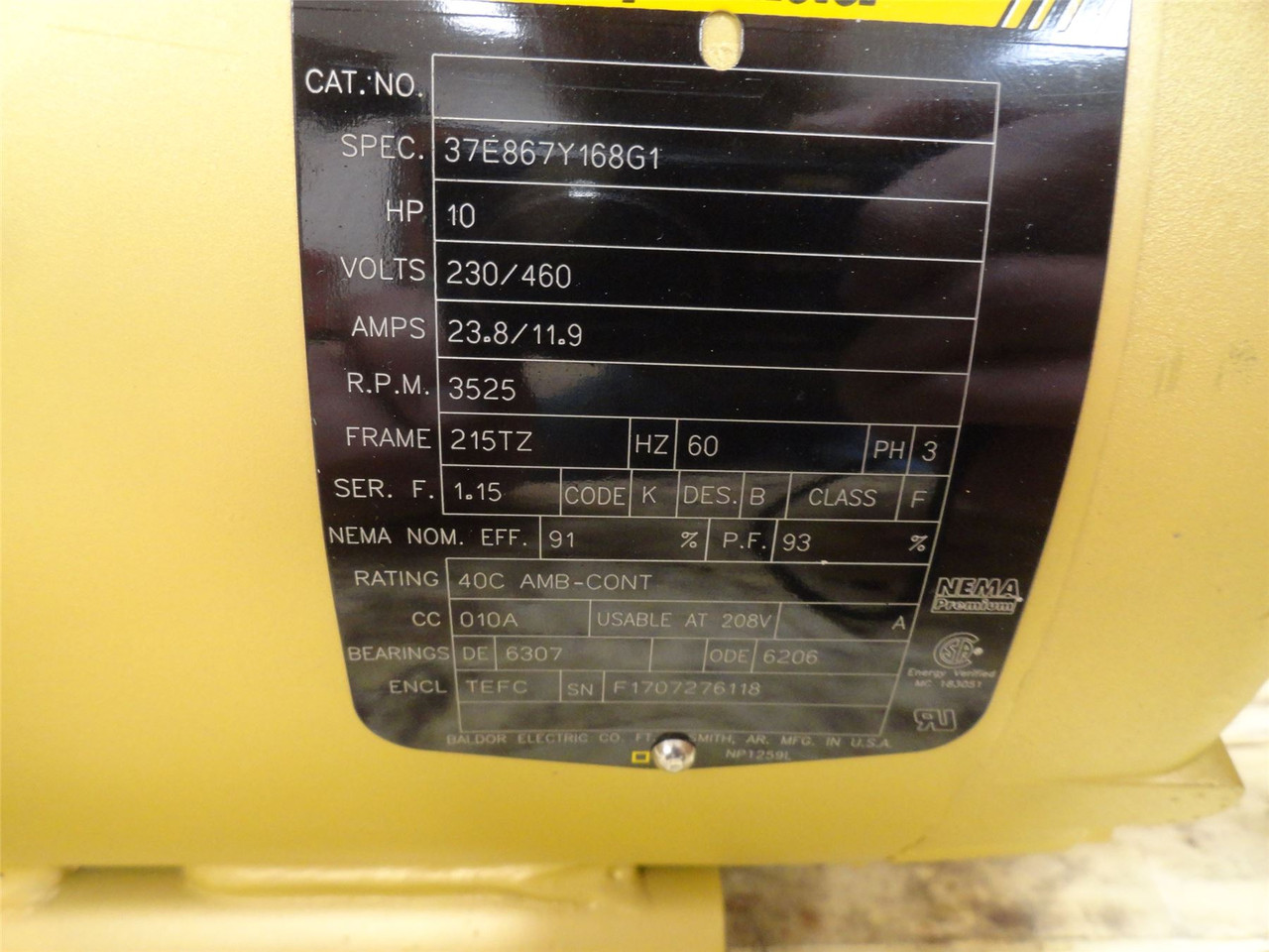 Baldor 37E867Y16861; AC Motor; 10HP; 230/460V; 3525RPM; 3PH
