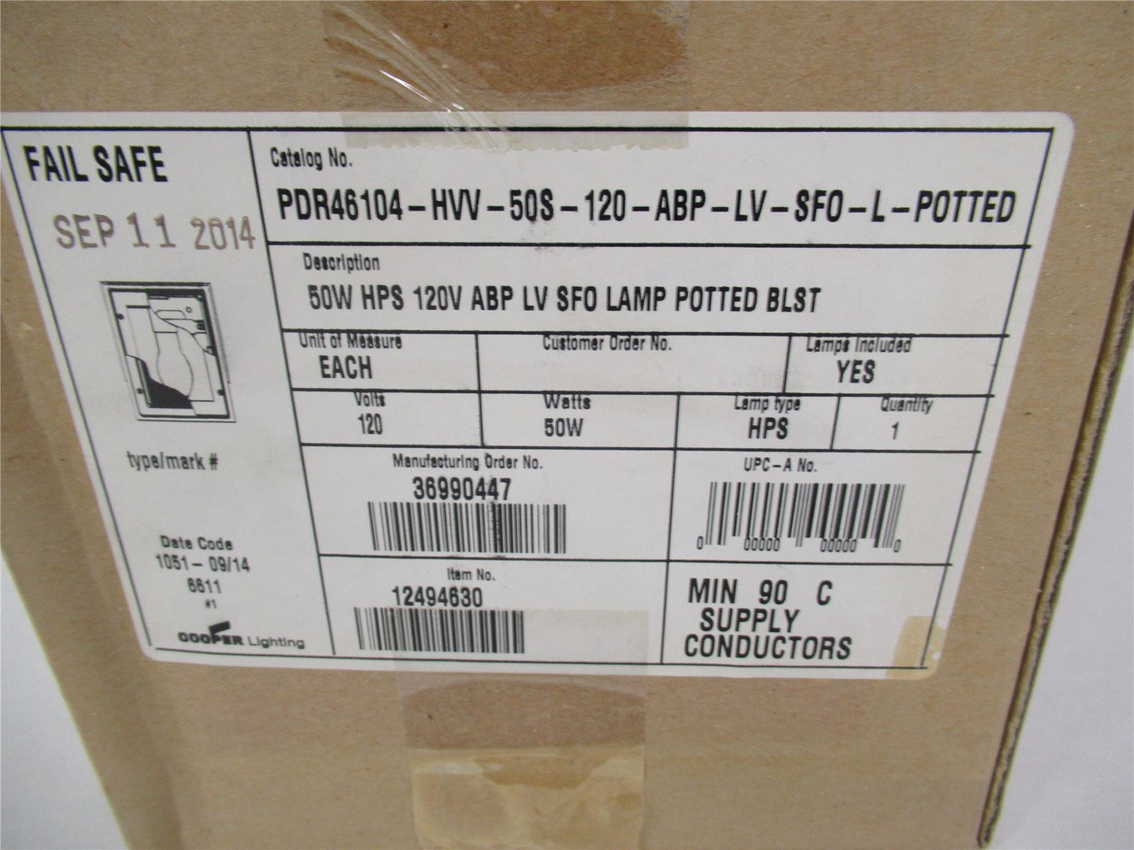 Cooper Lighting PDR46104-HVV-50S-120-ABP-LV; Fixture 50W 120V