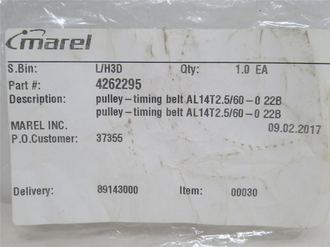 Marel 4262295; Timing Belt Pulley AL14T2.5/60-022B